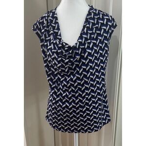 Ann Taylor Blue Black White‎ Pattern Cowl Neck Sleeveless Top Size Medium EUC